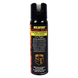 A bottle of Wildfire pepper spray on a white background.