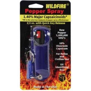 The Wildfire pepper spray contains 1.4% MC and is packaged in a convenient styrofoam holster.