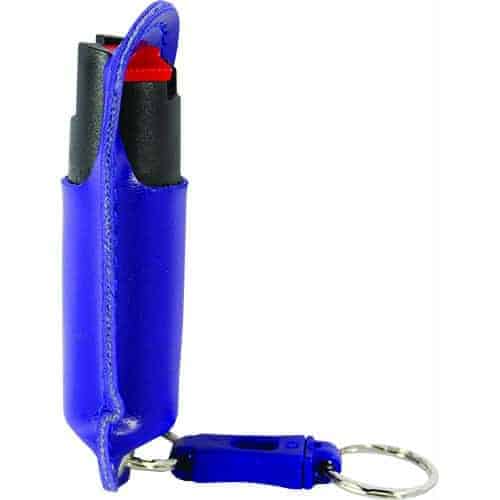A blue key ring equipped with a WildFire™ 1.4% MC 1/2 oz Halo Holster.