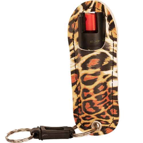 A stylish WildFire™ 1.4% MC 1/2 oz Halo Holster featuring a trendy leopard print key ring.