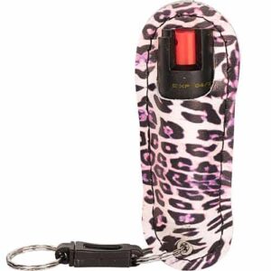 A WildFire™ 1.4% MC 1/2 oz Halo Holster key ring with a leopard print design.
