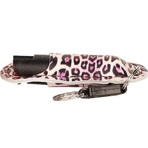 A leopard print WildFire™ 1.4% MC 1/2 oz Halo Holster key chain with a key ring.