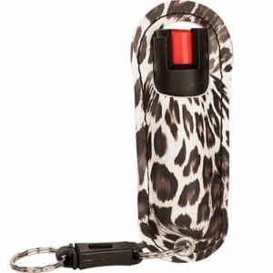 A WildFire™ 1.4% MC 1/2 oz Halo Holster with a leopard print key ring.