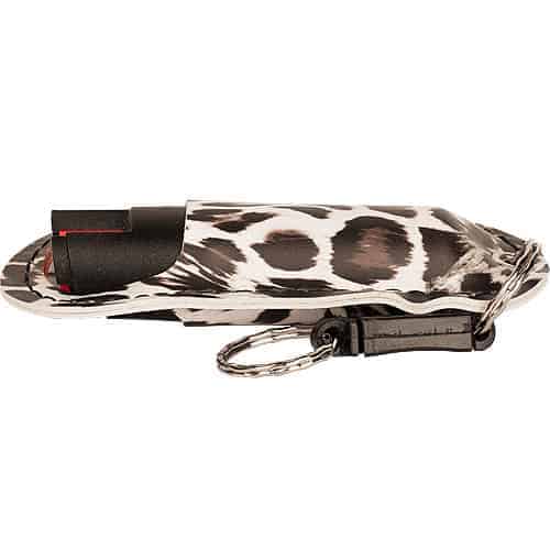 A leopard print key ring with the WildFire™ 1.4% MC 1/2 oz Halo Holster design.