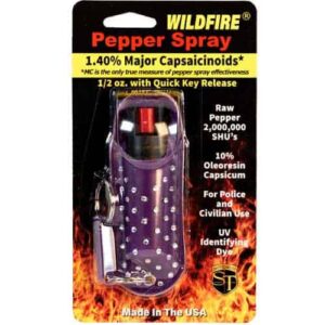 Introducing WildFire pepper spray in a vibrant purple color. This powerful self-defense product, formulated with 1.4% MC (Major Capsaicinoids), is perfect for keeping safe in any