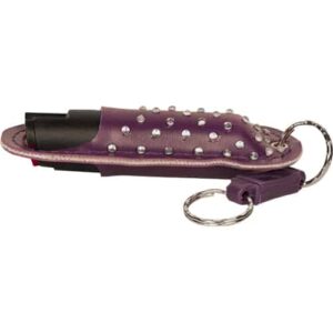 A purple studded key ring with a WildFire™ 1.4% MC 1/2 oz Halo Holster key chain.