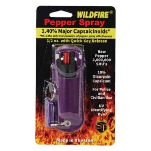 Wildfire pepper spray in purple packaging with 1.4% MC.