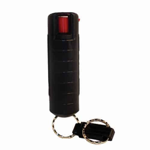 A Wildfire 1.4% MC ½ oz pepper spray with a key chain and hard case.
