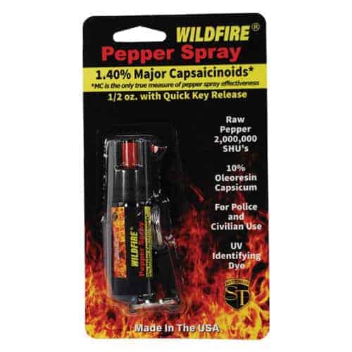 Wildfire™ Pepper Spray With Belt Clip and Quick Release Key Chain with a belt clip.