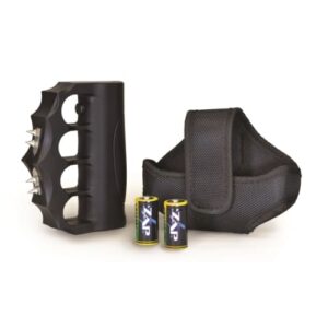 A pair of ZAP Blast Knuckles Extreme Stun Gun infused with extreme power and equipped with zap technology, powered by a pair of batteries.