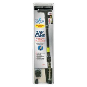 A ZAP™ Stun Cane with Flashlight in a package.