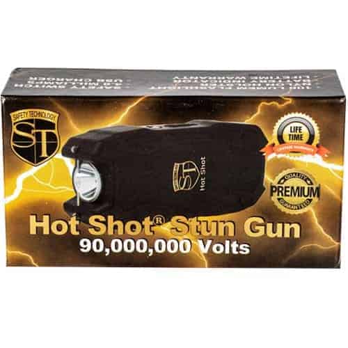 Introducing the Hot Shot Stun Gun/Flashlight and Battery Meter - a high-powered device delivering a staggering 9000 volts. This cutting-edge product combines the functionality of a stun gun and flashlight, equipped with a battery meter to