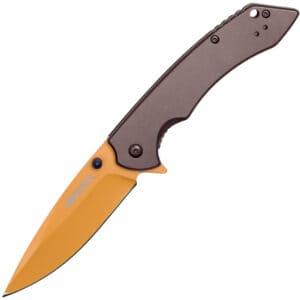 Assisted Open Folding Pocket Knife with Grey handle and Orange Blade O