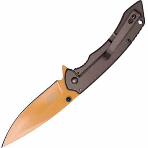 Assisted Open Folding Pocket Knife with Grey handle and Orange Blade BO