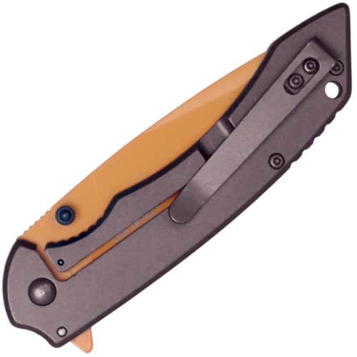 Assisted Open Folding Pocket Knife with Grey handle and Orange Blade B