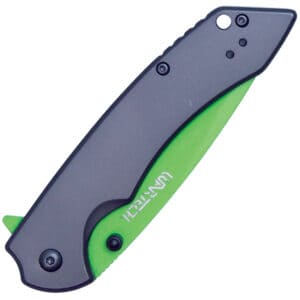 Assisted Open Folding Pocket Knife with Grey handle and Green Blade