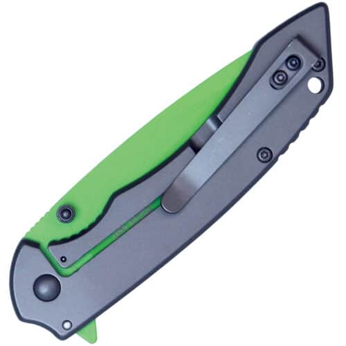 Assisted Open Folding Pocket Knife with Grey handle and Green Blade Back