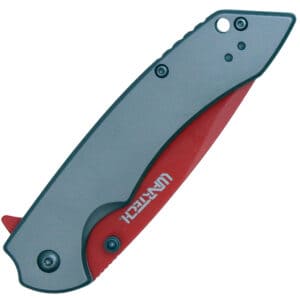 Assisted Open Folding Pocket Knife with Grey handle and Red Blade
