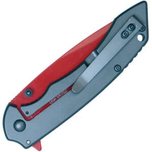 Assisted Open Folding Pocket Knife with Grey handle and Red Blade Back