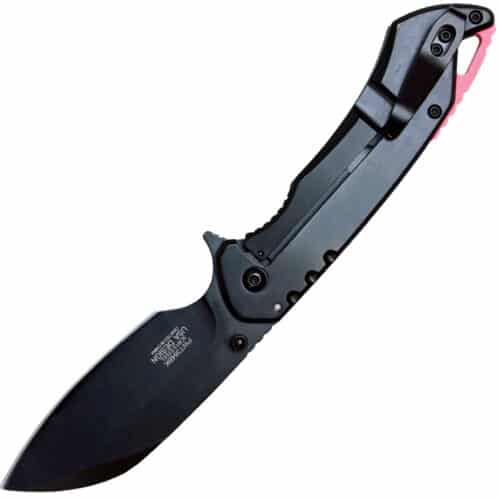 Assisted Open Folding Pocket Knife, Black Handle w/ Red Accents Back Open