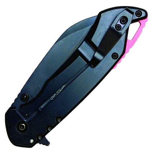 Assisted Open Folding Pocket Knife, Black Handle w/ Red Accents Back