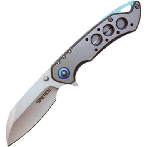 Assisted Open Folding Pocket Knife, Grey Handle w/ Blue Accents Open