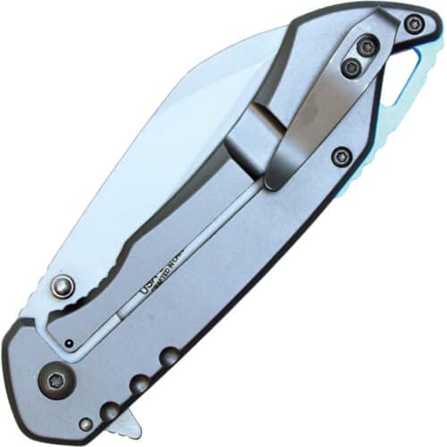 Assisted Open Folding Pocket Knife, Grey Handle w/ Blue Accents Back