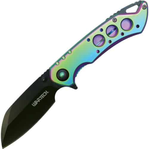 Assisted Open Folding Pocket Knife, Rainbow Handle w/ Black Accents Open