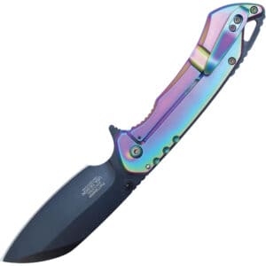 Assisted Open Folding Pocket Knife, Rainbow Handle w/ Black Accents Back Open