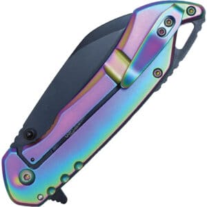 Assisted Open Folding Pocket Knife, Rainbow Handle w/ Black Accents Back