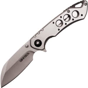 Assisted Open Folding Pocket Knife, Silver Handle w/ Black Accents Open