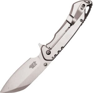 Assisted Open Folding Pocket Knife, Silver Handle w/ Black Accents Back Open