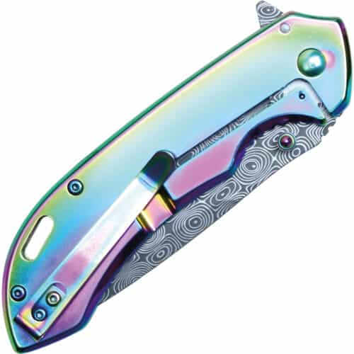 Assisted Open Folding Pocket Knife with Rainbow handle with American Flag Design Back