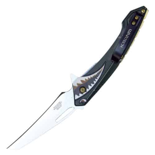Assisted Open Folding Pocket Knife Green with Flying Shark Design Back
