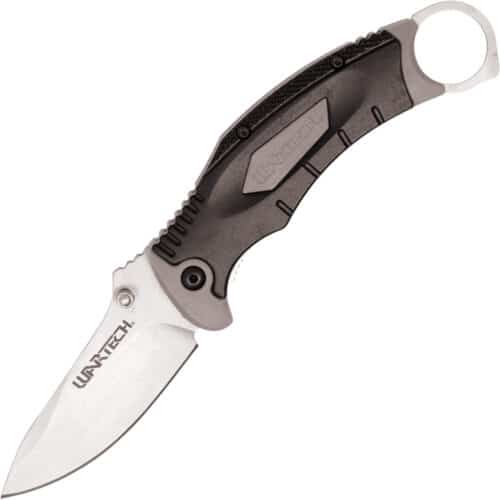 Assisted Open Pocket Knife Black and Gray with hidden second blade open front b