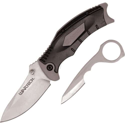 Assisted Open Pocket Knife Black and Gray with hidden second blade open back