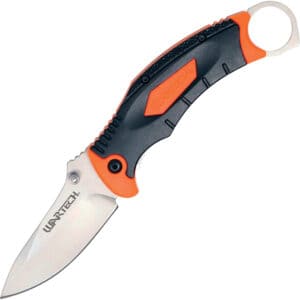 Assisted Open Pocket Knife Black and Orange with hidden second blade Front B