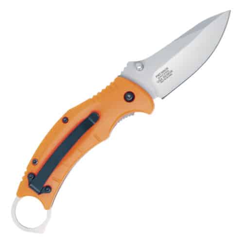 Assisted Open Pocket Knife Black and Orange with hidden second blade back b
