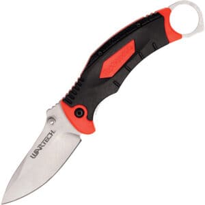 Assisted Open Pocket Knife Black and orange with hidden second blade front