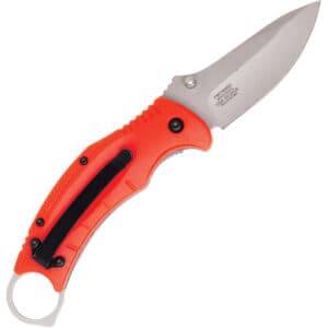 Assisted Open Pocket Knife Black and orange with hidden second blade back
