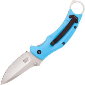 Assisted Open Pocket Knife Black and Blue with hidden second blade back