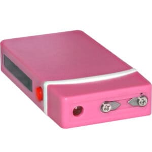 Fang Keychain Stun Gun and Flashlight with Battery Meter Pink Front