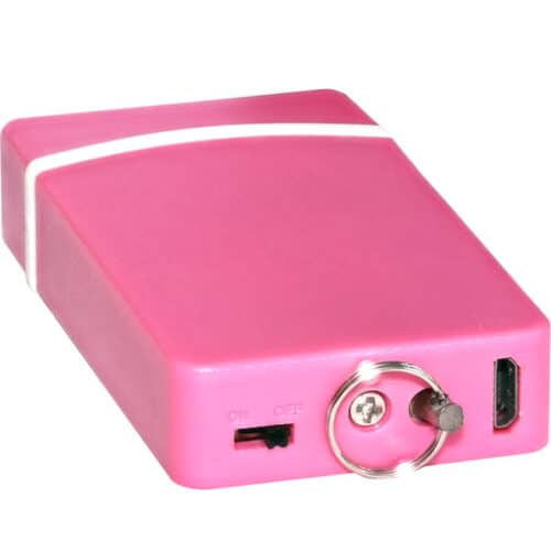 Fang Keychain Stun Gun and Flashlight with Battery Meter Pink Back