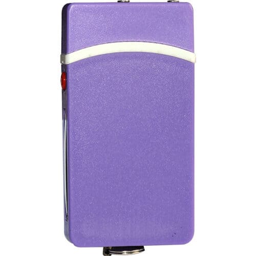 Fang Keychain Stun Gun and Flashlight with Battery Meter Purple Side