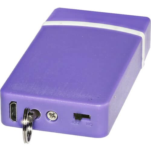 Fang Keychain Stun Gun and Flashlight with Battery Meter Purple Back
