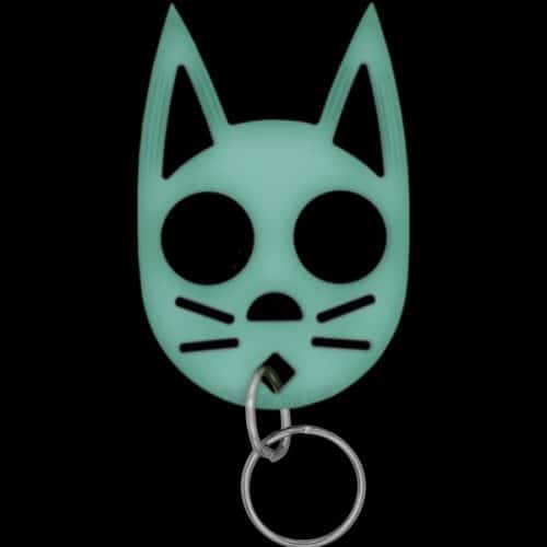 A Cat Strike Self-Defense Keychain with a black background.