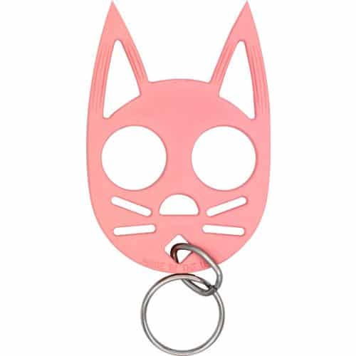A Cat Strike Self-Defense Keychain with a cat face on it.