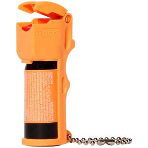 A Mace® Pocket Model Pepper Spray - Neon Orange with a neon orange chain attached to it.