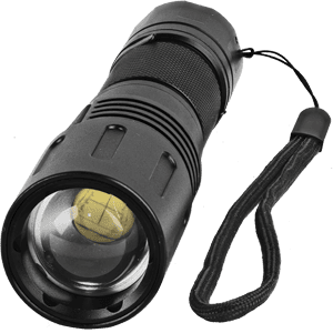 A black flashlight with a yellow light, perfect for home use.