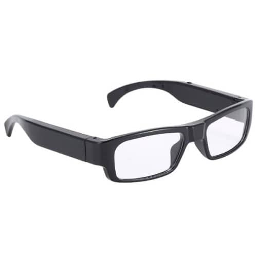 Pair of black rectangular eyeglasses with a thick frame and clear lenses, featuring the Eyeglasses Hidden Spy Camera with Built in DVR.
